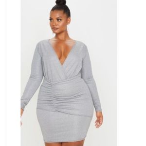 Silver plunge bodycon dress
